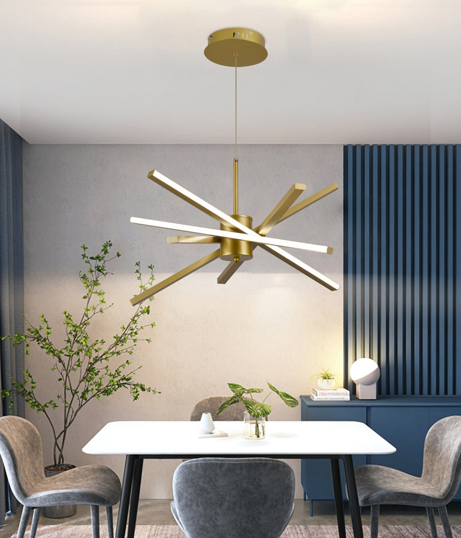 LED lustr s dálkovým ovládáním LT176/5GD, 69W, 5 prvků, studené/teplé/neutrální světlo 3000K/4000K/6000K, stmívatelný, zlatý, nastavitelná výška, kov a akryl