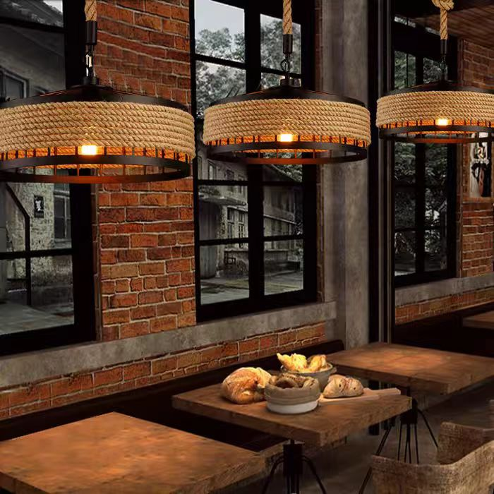 Vintage lustr LV300/300BK, 1xE27, Rustikální stodola, Struna a kov, 150 cm, Černá