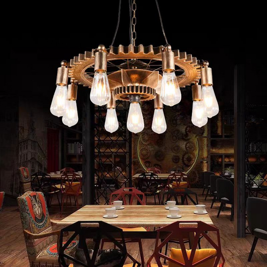 Vintage lustr s pedro lanem, 4 x E27 uzavřené dřevo