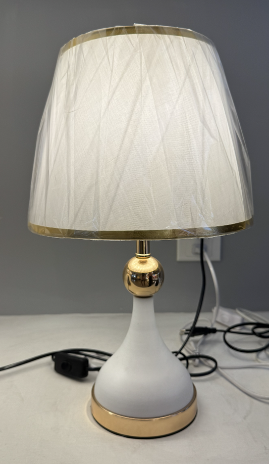 Veioza VZ214WH, 1x E27, kov a textil, bílá a zlatá