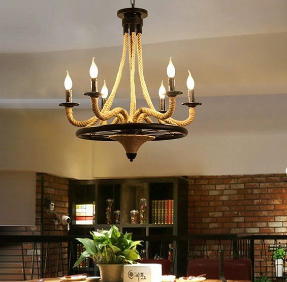 Lustrage chtíč, 2*E27, hnědý, kov a motouz