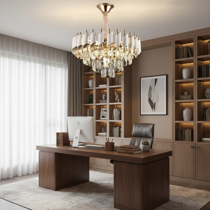 Křišťálový lustr VERSAILLES Nobile 5xE14, průměr 40cm, lesklé zlato a bílá