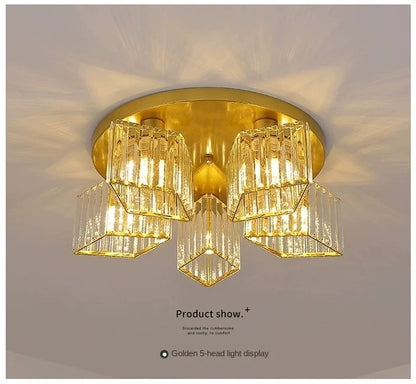 Sasha Moderní klasický lustr, LC117/5GD, 5x E27, kov a křišťál, zlato, stínidlo