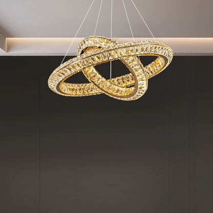 LED lustr LLC130/1CH, Křišťál a kov, 31W, 1 kruh, Stmívatelný, Nastavitelná výška, Studené/Teplé/Neutrální světlo, Luxusní osvětlení