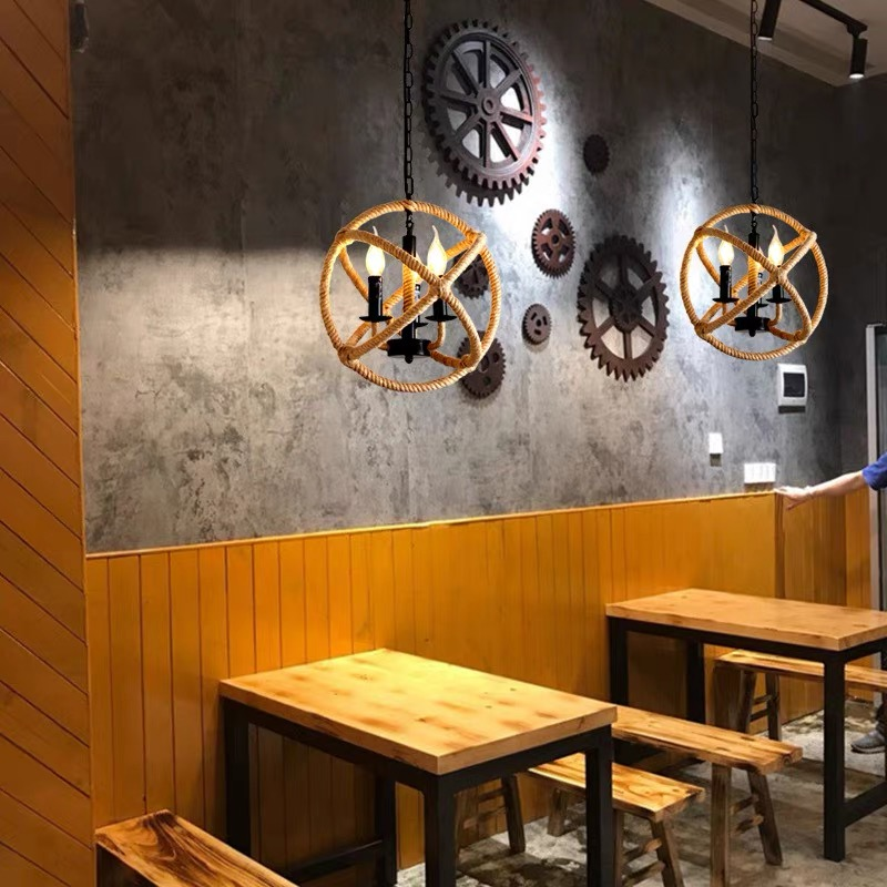 Vintage lustr LV585/4BK, 4xE14, Rustikální stodola, Struna a kov, 30 cm, Černá