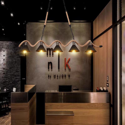 Lustrage chtíč, 5*E27, hnědý, kov a motouz