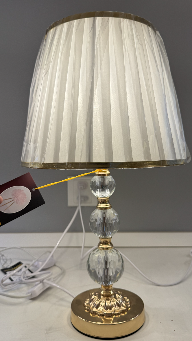 Veioza VZ213WH, 1x E27, kov a textil, bílá a zlatá