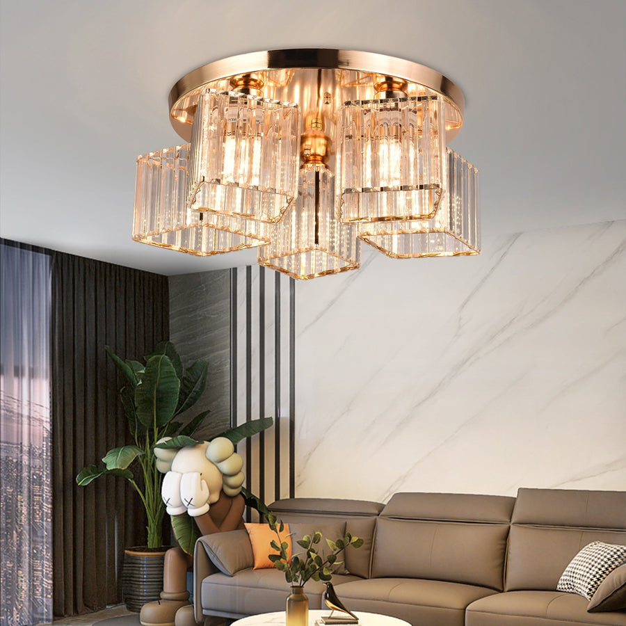 Sasha Moderní klasický lustr, LC117/5GD, 5x E27, kov a křišťál, zlato, stínidlo