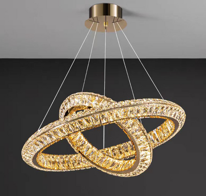 LED lustr LLC130/1CH, Křišťál a kov, 31W, 1 kruh, Stmívatelný, Nastavitelná výška, Studené/Teplé/Neutrální světlo, Luxusní osvětlení