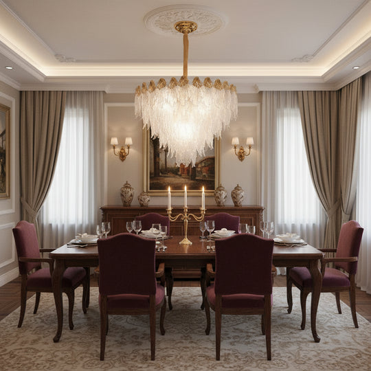 Křišťálový lustr MURANO Eleganza 9xE14, H50 cm, zlatý, nastavitelná výška, kov a křišťál