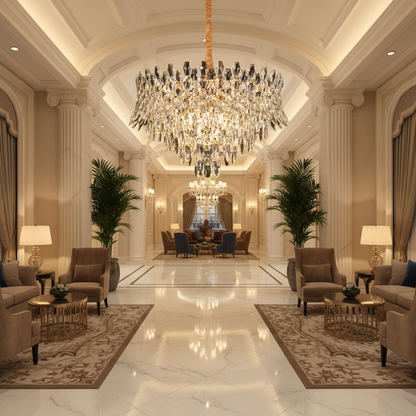 Candelabru Cristal MONARCH Magno 12xE14, Diametru 60cm, Inaltime 40cm, Auriu Lucios, Inaltime Reglabila, Design Elegant
