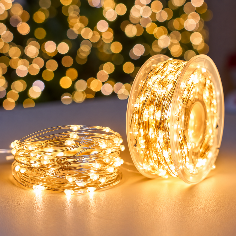Lineární vánoční instalace se stříbrným drátem, teplé světlo, 2000 cm, 200 LED