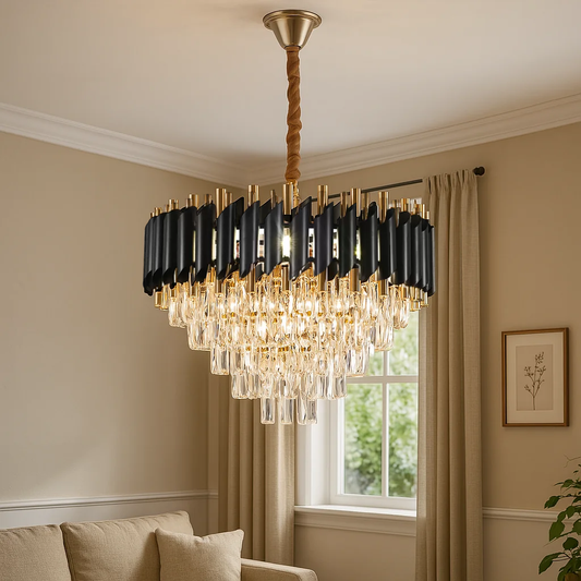 Crystal Chandier Versailles Eleganza 7x E14, průměr 49 cm, lesklý a černé zlato, nastavitelná výška