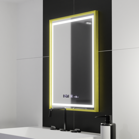 Obdélníkový LED zrcadlo 50x70cm Verite Royale Gold Motion Glow Marcello Dimable Clock Dezoring System