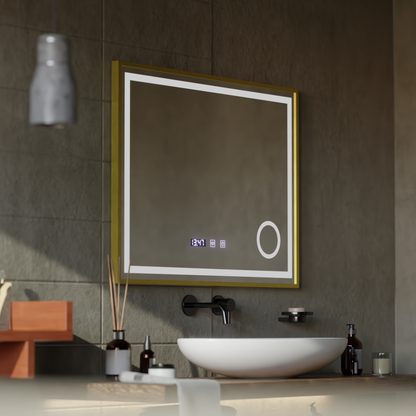 Mirror LED Touch Rolf Rolf Systems, hodiny a teplota 80x60 cm Golden Ramahed Cosmetics Lup