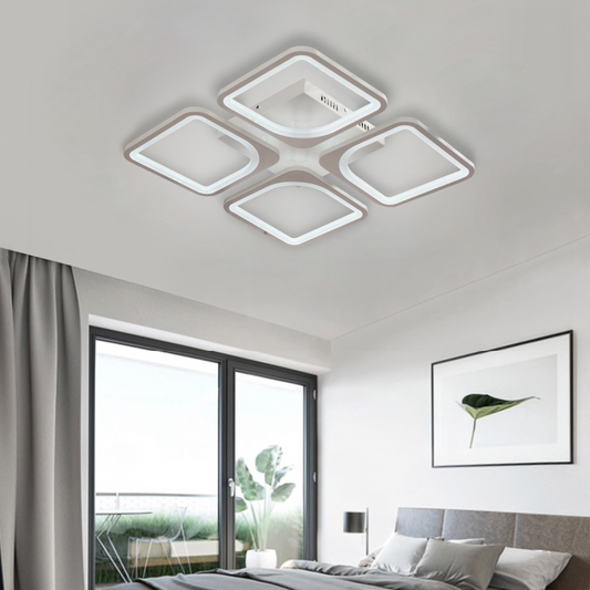 LED CHANDIER s dálkovým ovládáním, Zoe, 4 čtverce, 52W, studené/horké/neutrální světlo, nestabilní, bílá