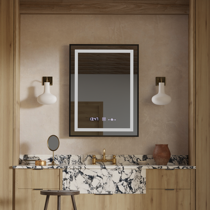 Zrcadlo LED obdélníkový 60x80cm Verite Majeste Noir Motion Glow Marcello Clock Defrost & Dimable teploměr