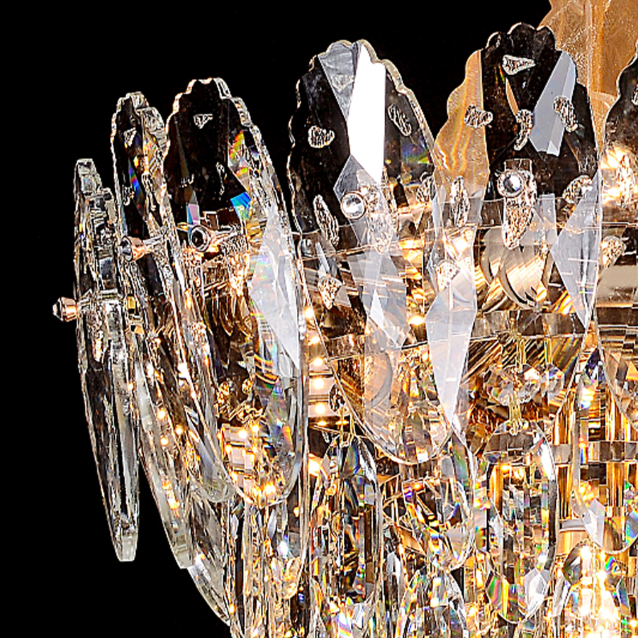 Křišťálový lustr, Elegance, 7xE14, Průměr 40 cm, Lesklý zlatý, Nastavitelná výška, Kov a Křišťál