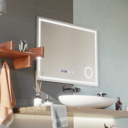 LED dotykový střelec zrcadlový systém, hodiny a teplota 80x60 cm kosmetické zvětšení