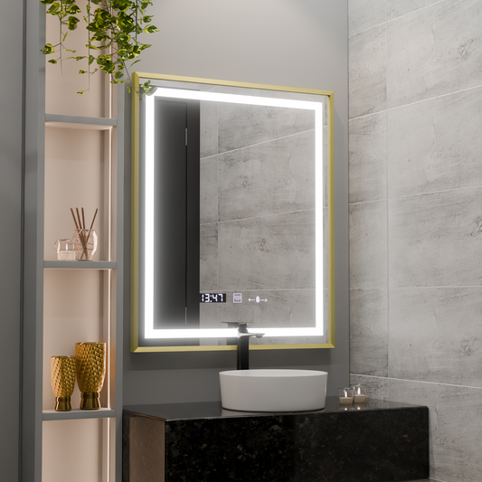 Zrcadlo LED obdélníkový 75x90cm Verite Royale Gold Motiongllow Marcello Dimable Hoding Defrosting System
