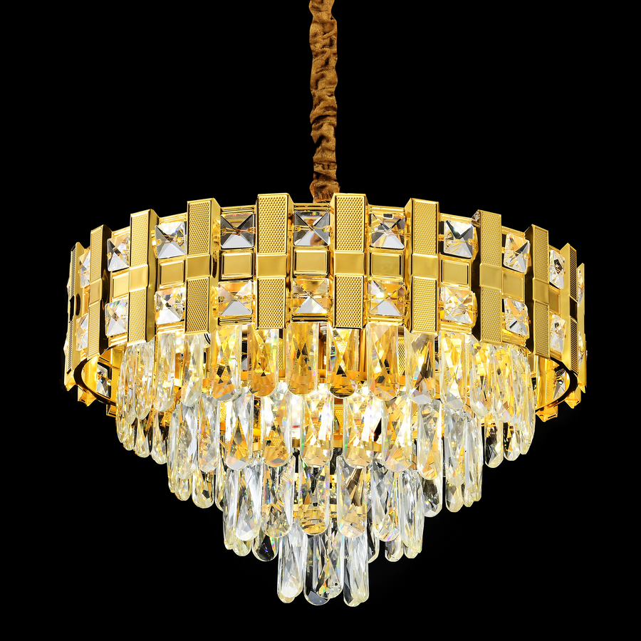 Crystal Chandier Aurelio Tesoro 8XE14, průměr 49 cm, lesklé zlato, rebbabilní výška