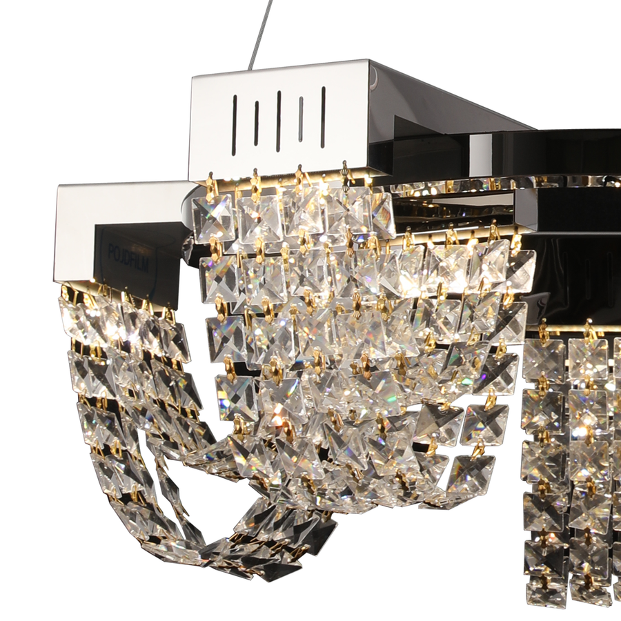 LED křišťálový lustr 30W, CC370/500CH, průměr 49cm, lesklý chrom, teplé neutrální studené světlo 3000K/4000K/6000K Nastavitelná výška, kov a krystal