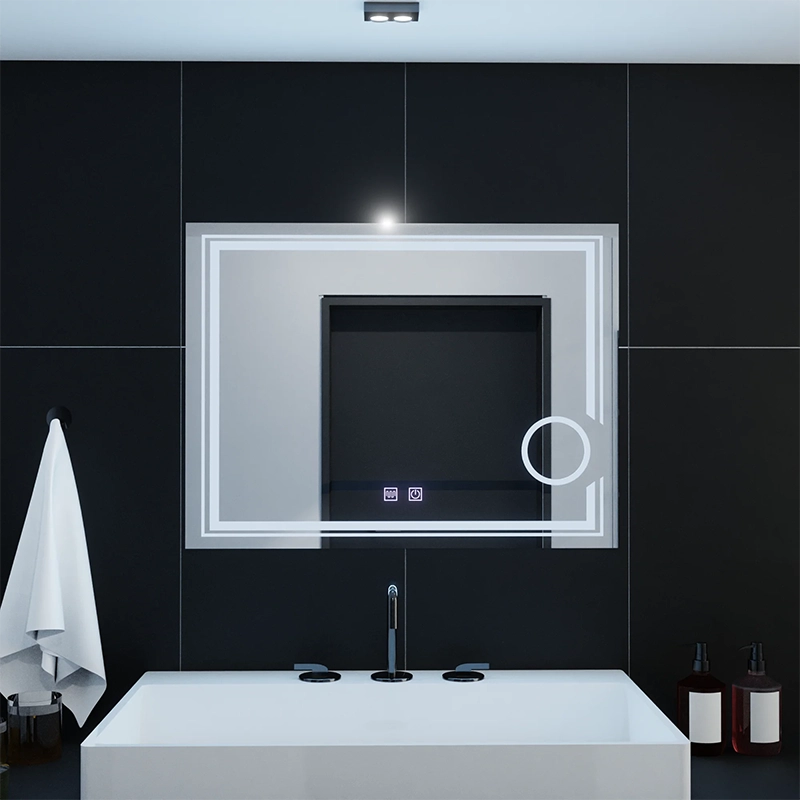Obdélníkové LED zrcadlo, 80x60cm, studené světlo, CANTO Touch, Demister System, Stmívatelné