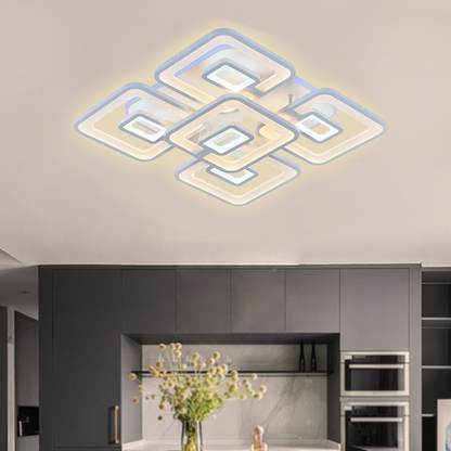 LED lustr s dálkovým ovládáním FELIX 107W, 5 čtverců, studené/teplé/neutrální světlo, stmívatelné, bílá