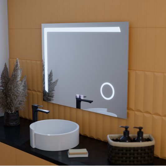 Zrcadlový LED dotykový systém defrice Manfred, hodiny a teplota 60x80 cm kosmetické zvětšení