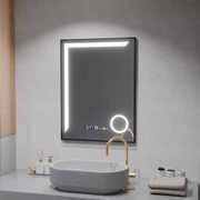 LED zrcadlo Senzor MotionGlow Francesca 60x80 cm Teplé/Studené/Neutrální světlo Stmívatelné Černý rám Kartáčovaný Systém odmlžování Teploměr Hodiny Marcello Funghi Collection