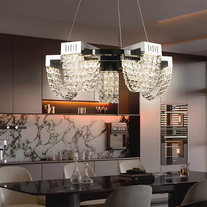 LED křišťálový lustr 15W, STRATUS Magno, průměr 50cm, lesklý chrom, teplé neutrální studené světlo 3000K/4000K/6000K Nastavitelná výška, kov a krystal
