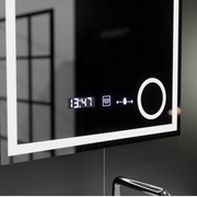 Obdélníkové LED zrcadlo, 60x60cm, Souverain MotionGlow Marcello, Demister System, Hodiny & Teploměr, Kosmetická lupa, Stmívatelné