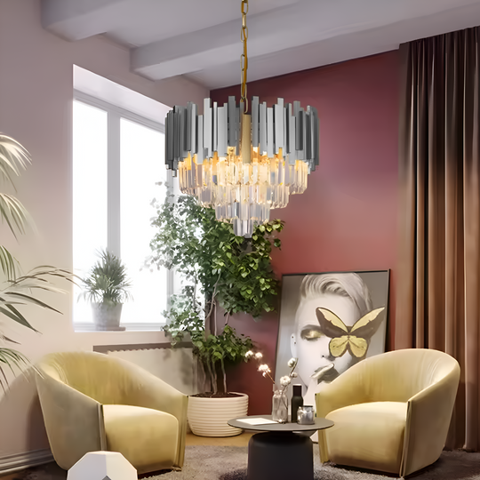 Křišťálový lustr BLOIS Eleganza 8xE14, Průměr 50 cm, Stříbrný, Nastavitelná výška Křišťálové lustry Výchozí název Alessandro Design