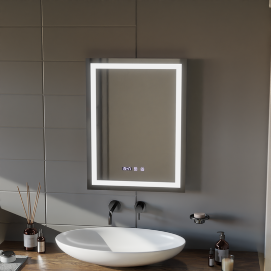 LED dotykový gUSTAV zrcadlový defriční systém, hodiny a teplota 60x80 cm