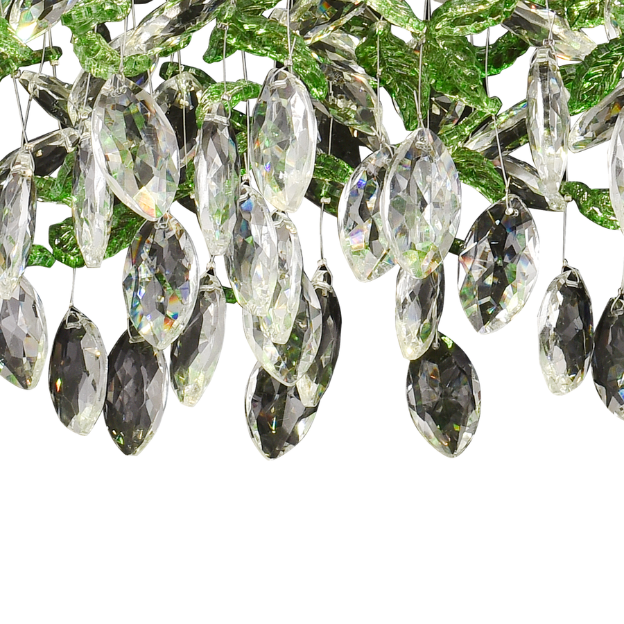 Křišťálový LED lustr LLC211/400GN kulatý, 22W, studené/teplé/neutrální světlo, zelené krystaly, lesklý chrom