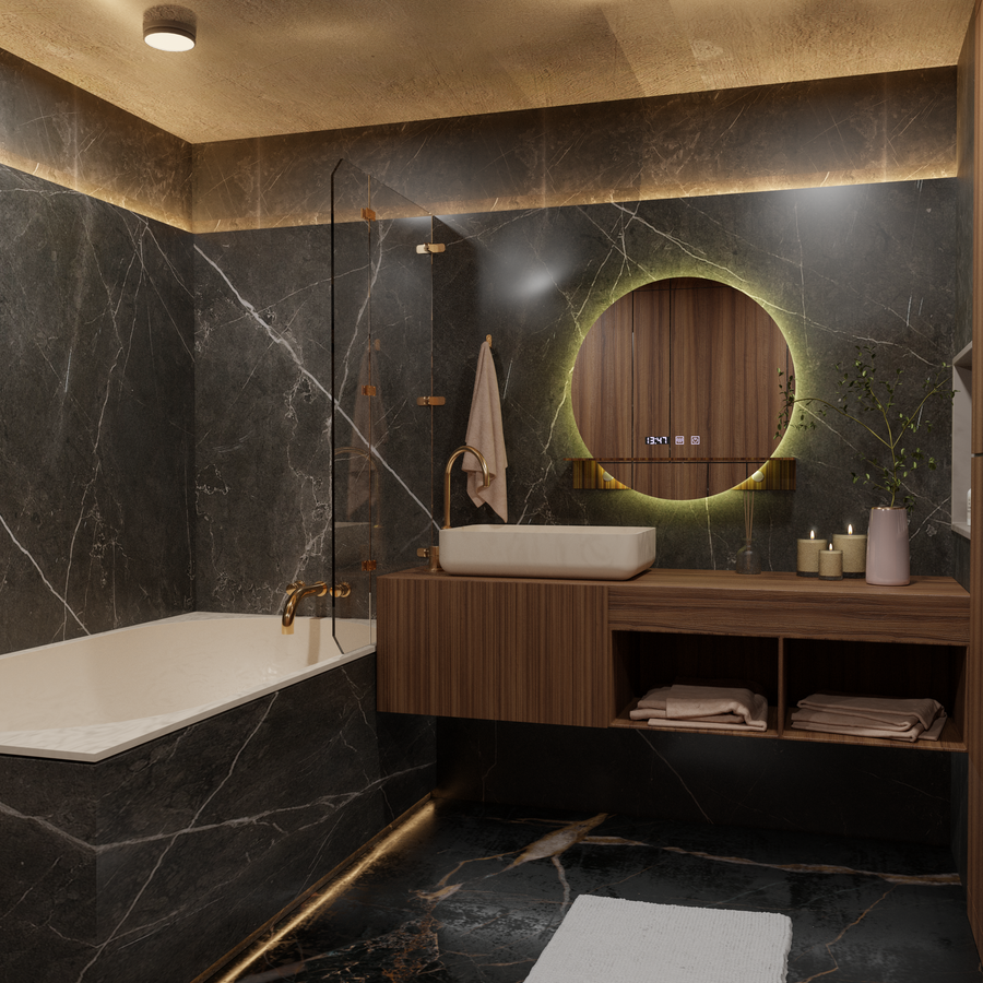 LED Touch dotykový systém Defrition Defrition System, hodiny a teplota 60x60 cm s integrovanou podporou