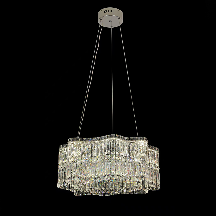 Křišťálový LED lustr s dálkovým ovládáním Regalis CC576/1000CH, 60W, teplé/studené/neutrální světlo 3000K/4000K/6000K, nastavitelná výška, stmívatelné světlo, kov a krystal