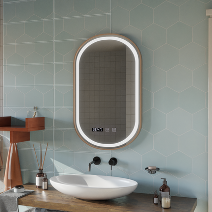 LED Touch Touch Konrad Mirror Defrition System, hodiny a teplota 50x80 cm zlatý rám štětce