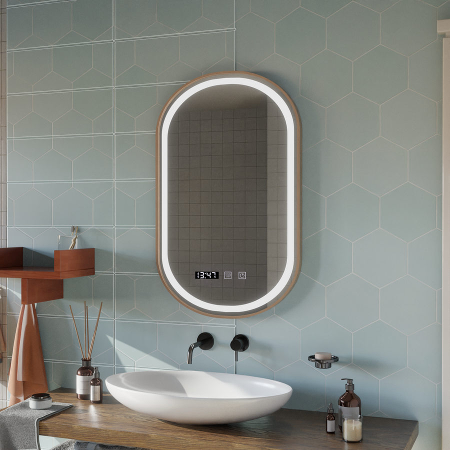 LED Touch Touch Konrad Mirror Defrition System, hodiny a teplota 50x80 cm zlatý rám štětce