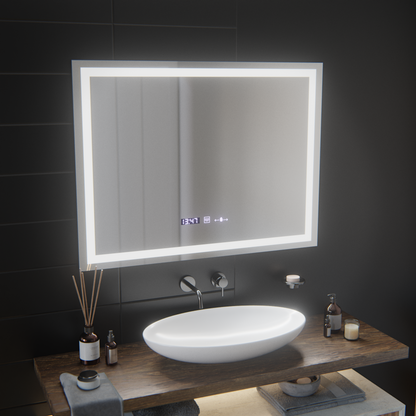 Obdélníkové LED zrcadlo, 100x75cm, Verite MotionGlow Marcello, Demister System, Hodiny & Teploměr, Stmívatelné