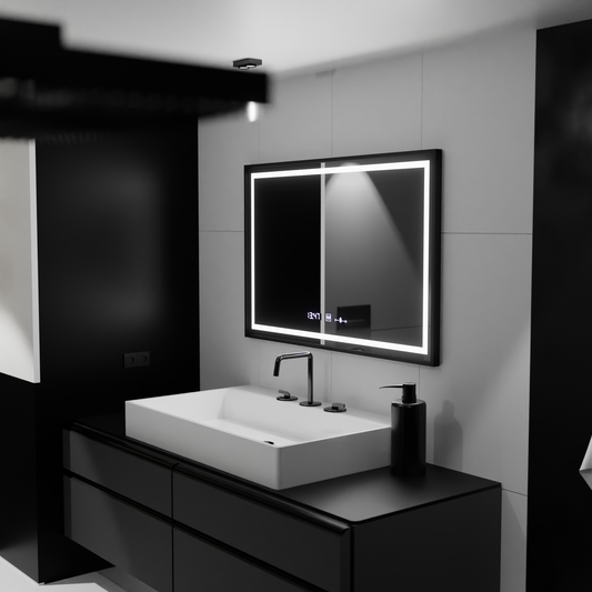 Zrcadlo LED obdélníkový 120x80cm Raggio Motion Glow Marcello Dezoring System teploměr a dimable hodiny