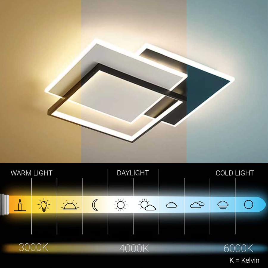 LED lustr s dálkovým ovládáním CHIARA 102W, 3 čtverce, studené/teplé/neutrální světlo, stmívatelné, černá