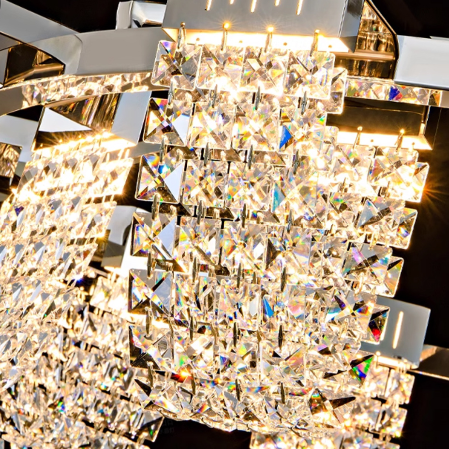 LED lustr LLC130/1CH, Křišťál a kov, 31W, 1 kruh, Stmívatelný, Nastavitelná výška, Studené/Teplé/Neutrální světlo, Luxusní osvětlení