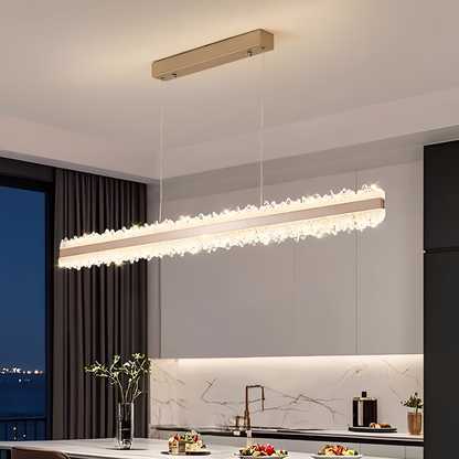 Závěsný LED lustr s dálkovým ovládáním NIVALIS 56W, délka 120cm, studené/teplé/neutrální světlo, stmívatelný, výškově nastavitelný, zlatý