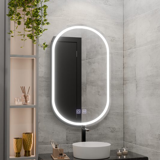 Oválné LED zrcadlo 50x80, Velara Touch, Demister System, Stmívatelné