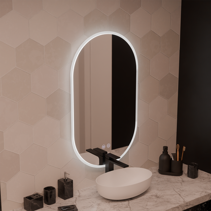 Oválný LED zrcadlo 50x80cm Llexort dotykový deframe Dimable System