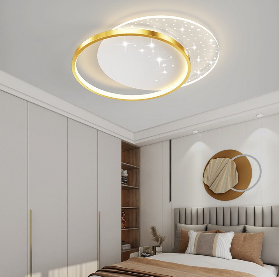 LED chtíč s dálkovým ovládáním Lunaro Lucenta, 110 W, 2 kruhy, chladné/horké/neutrální světlo, nestabilní, zlaté