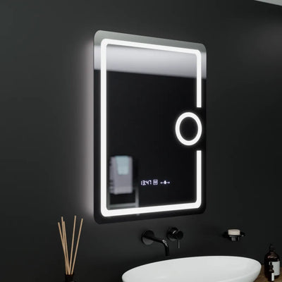 Zrcadlo LED obdélníkový 60x80cm Eclat Motionglow Marcello Dezofring System teploměr a hodinový kosmetika dimable