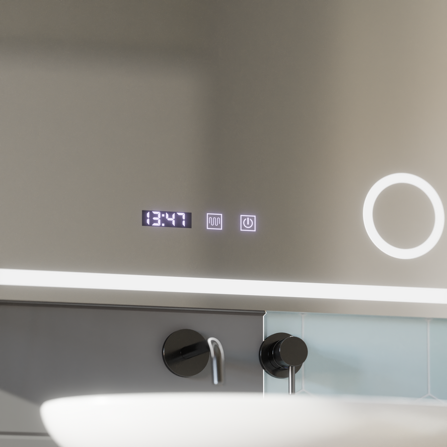 LED dotykový střelec zrcadlový systém, hodiny a teplota 80x60 cm kosmetické zvětšení