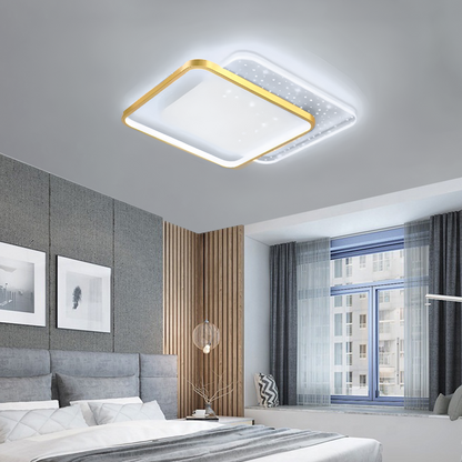 LED CHANDIER s dálkovým ovládáním Gildry, 110W, 2 čtverce, chladné/horké/neutrální světlo, nelash, zlaté